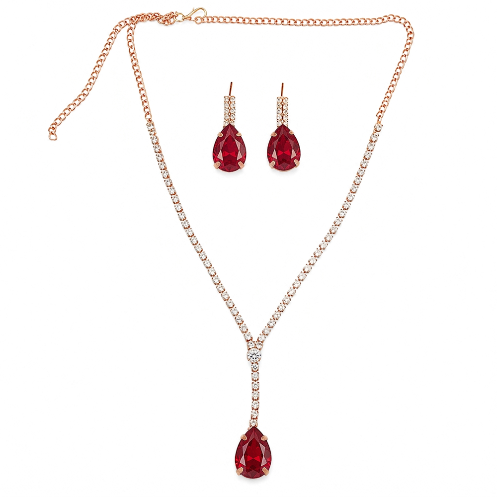 The99Jewel Elegant Rose Gold Plated Crystal Stone & Austrian Stone Necklace Set