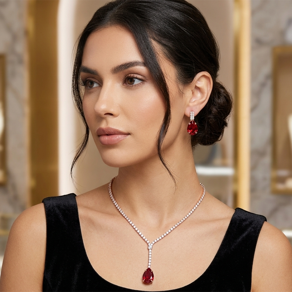 The99Jewel Elegant Rose Gold Plated Crystal Stone & Austrian Stone Necklace Set
