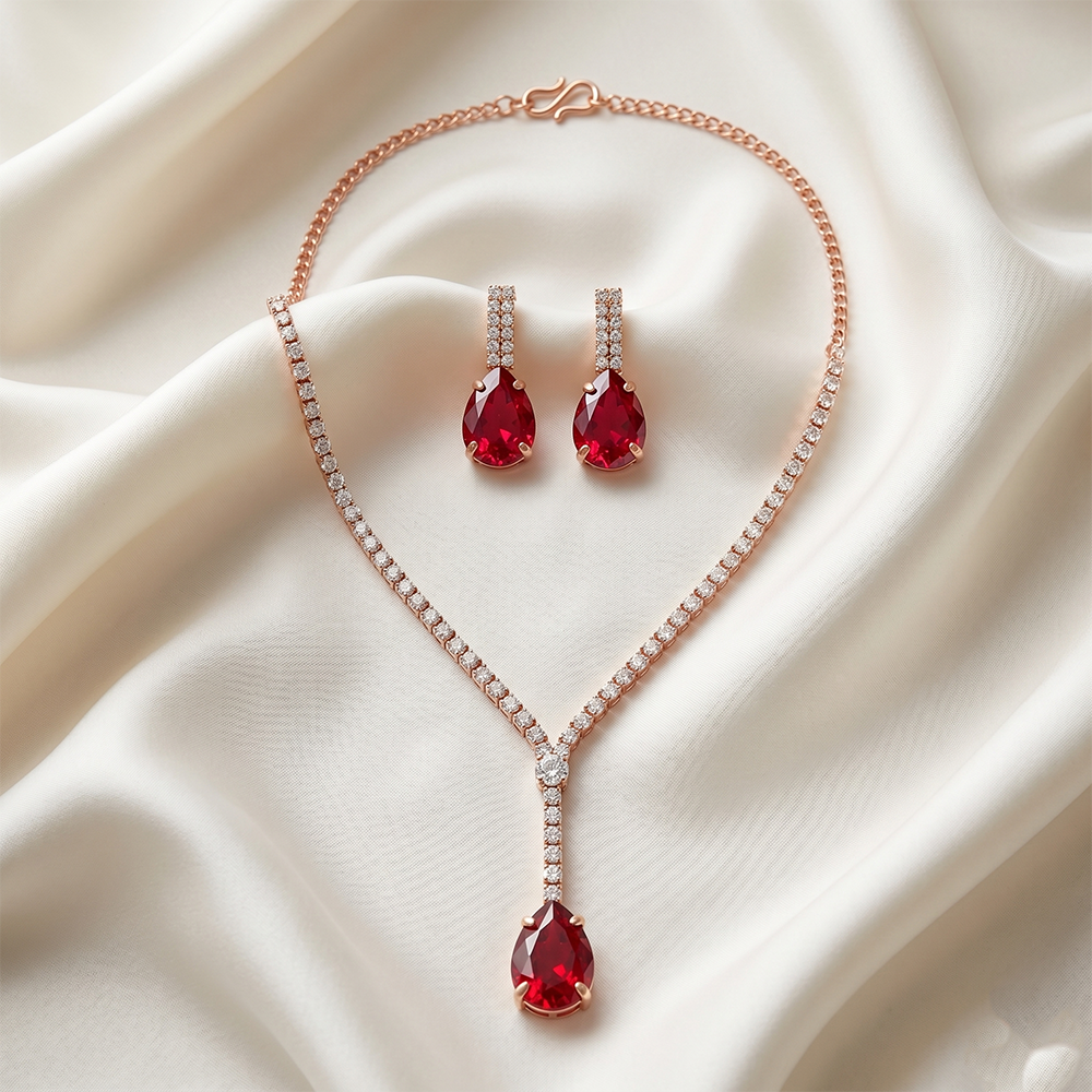 The99Jewel Elegant Rose Gold Plated Crystal Stone & Austrian Stone Necklace Set 