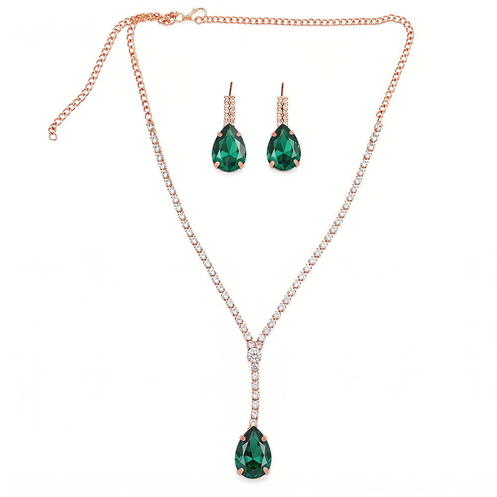 The99Jewel Elegant Rose Gold Plated Crystal Stone & Austrian Stone Necklace Set