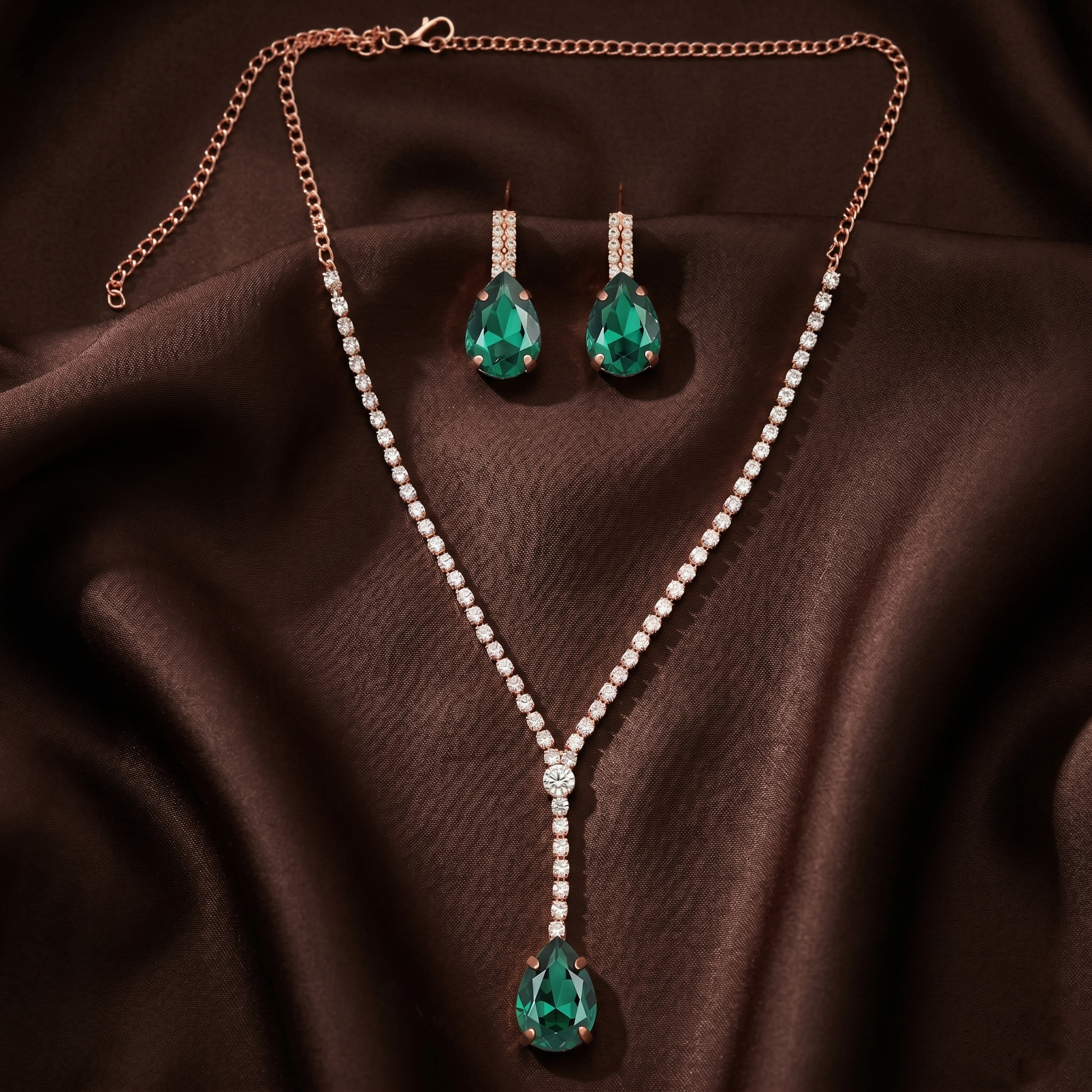 The99Jewel Elegant Rose Gold Plated Crystal Stone & Austrian Stone Necklace Set 