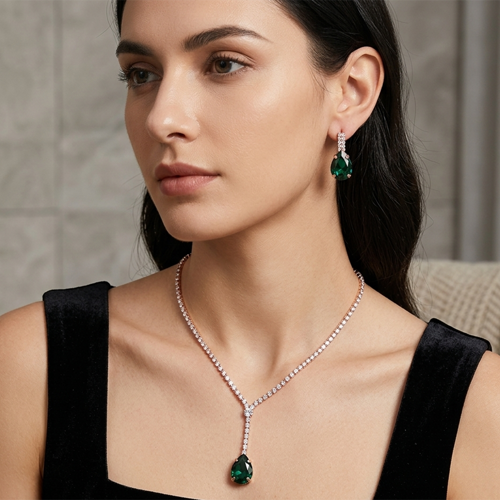 The99Jewel Elegant Rose Gold Plated Crystal Stone & Austrian Stone Necklace Set