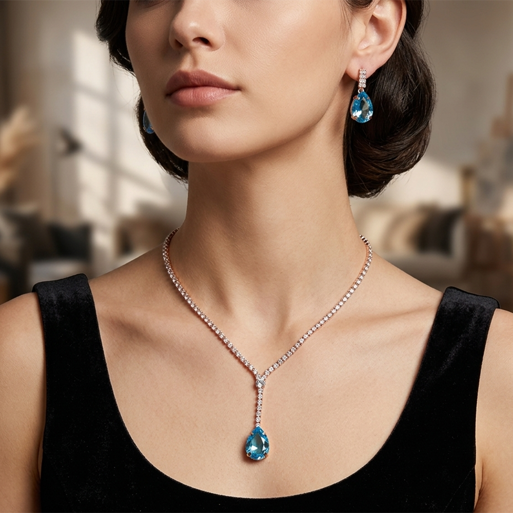The99Jewel Elegant Rose Gold Plated Crystal Stone & Austrian Stone Necklace Set