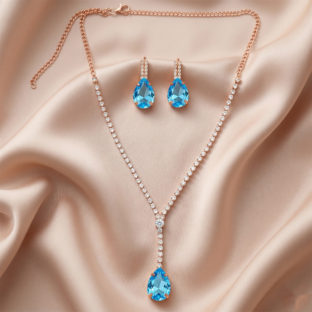 The99Jewel Elegant Rose Gold Plated Crystal Stone & Austrian Stone Necklace Set 