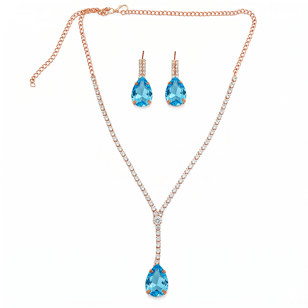 The99Jewel Elegant Rose Gold Plated Crystal Stone & Austrian Stone Necklace Set