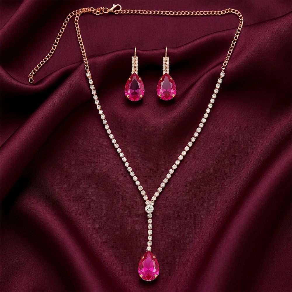 The99Jewel Elegant Rose Gold Plated Crystal Stone & Austrian Stone Necklace Set 