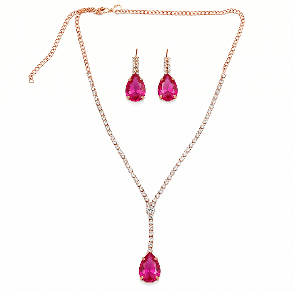 The99Jewel Elegant Rose Gold Plated Crystal Stone & Austrian Stone Necklace Set