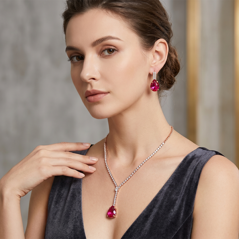 The99Jewel Elegant Rose Gold Plated Crystal Stone & Austrian Stone Necklace Set