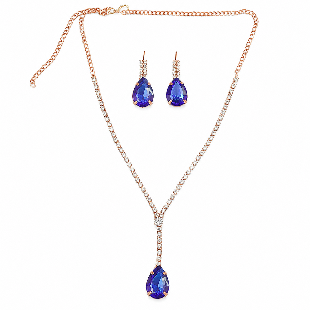 The99Jewel Elegant Rose Gold Plated Crystal Stone & Austrian Stone Necklace Set