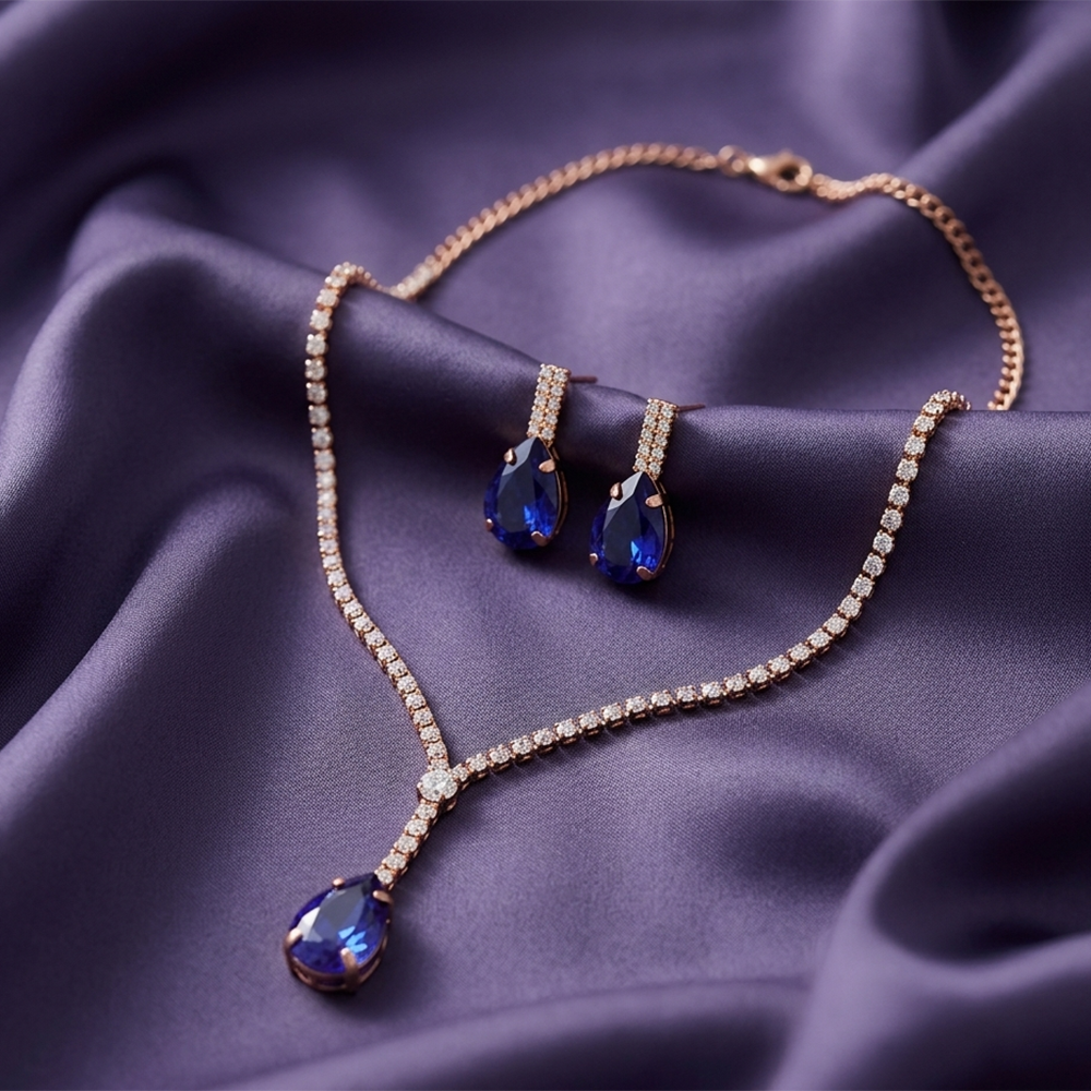The99Jewel Elegant Rose Gold Plated Crystal Stone & Austrian Stone Necklace Set 