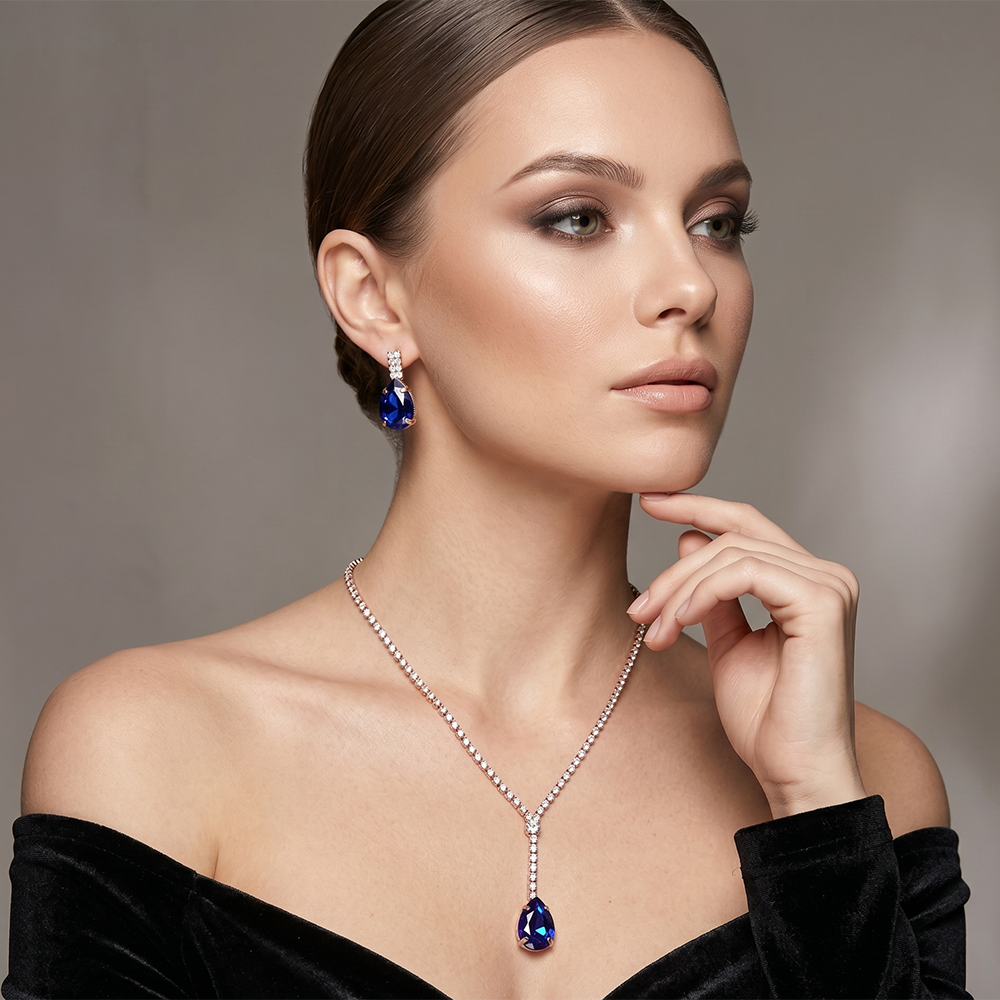 The99Jewel Elegant Rose Gold Plated Crystal Stone & Austrian Stone Necklace Set
