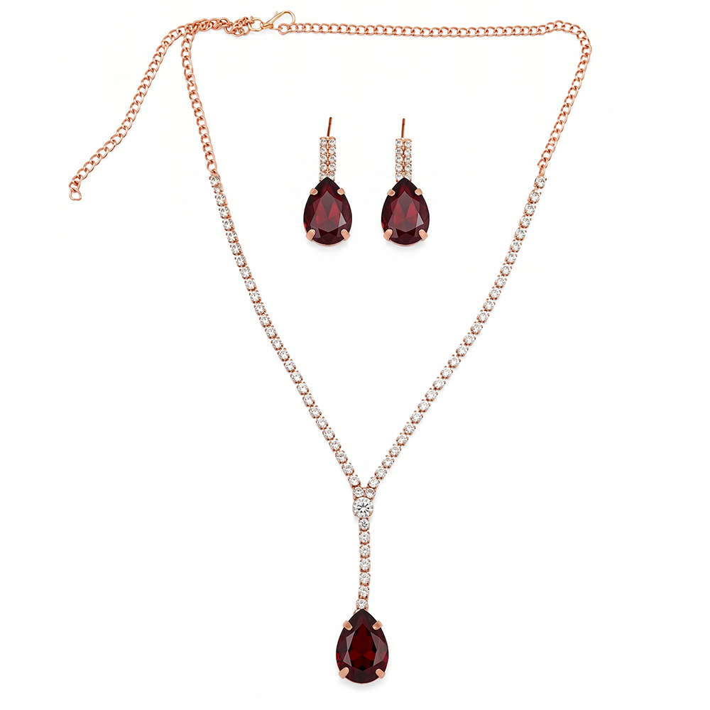 The99Jewel Elegant Rose Gold Plated Crystal Stone & Austrian Stone Necklace Set