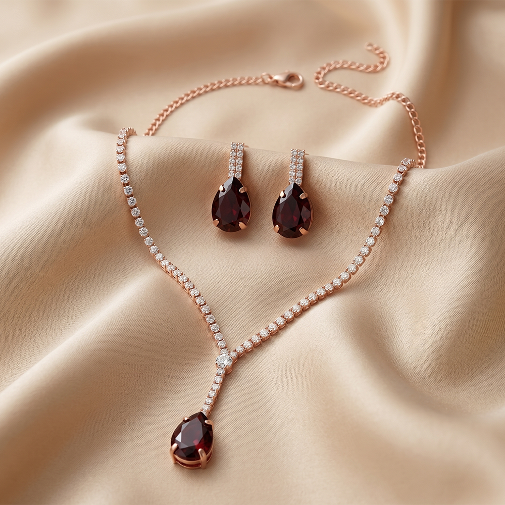 The99Jewel Elegant Rose Gold Plated Crystal Stone & Austrian Stone Necklace Set 