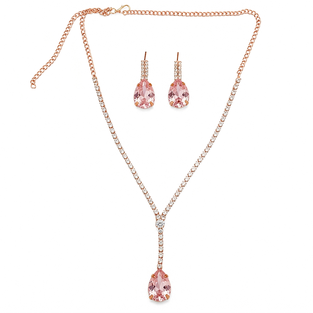 The99Jewel Elegant Rose Gold Plated Crystal Stone & Austrian Stone Necklace Set