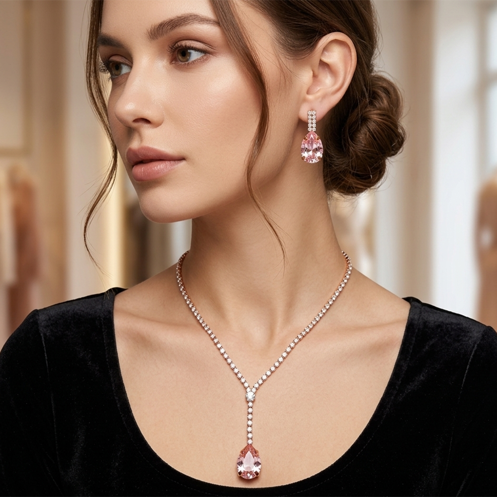 The99Jewel Elegant Rose Gold Plated Crystal Stone & Austrian Stone Necklace Set