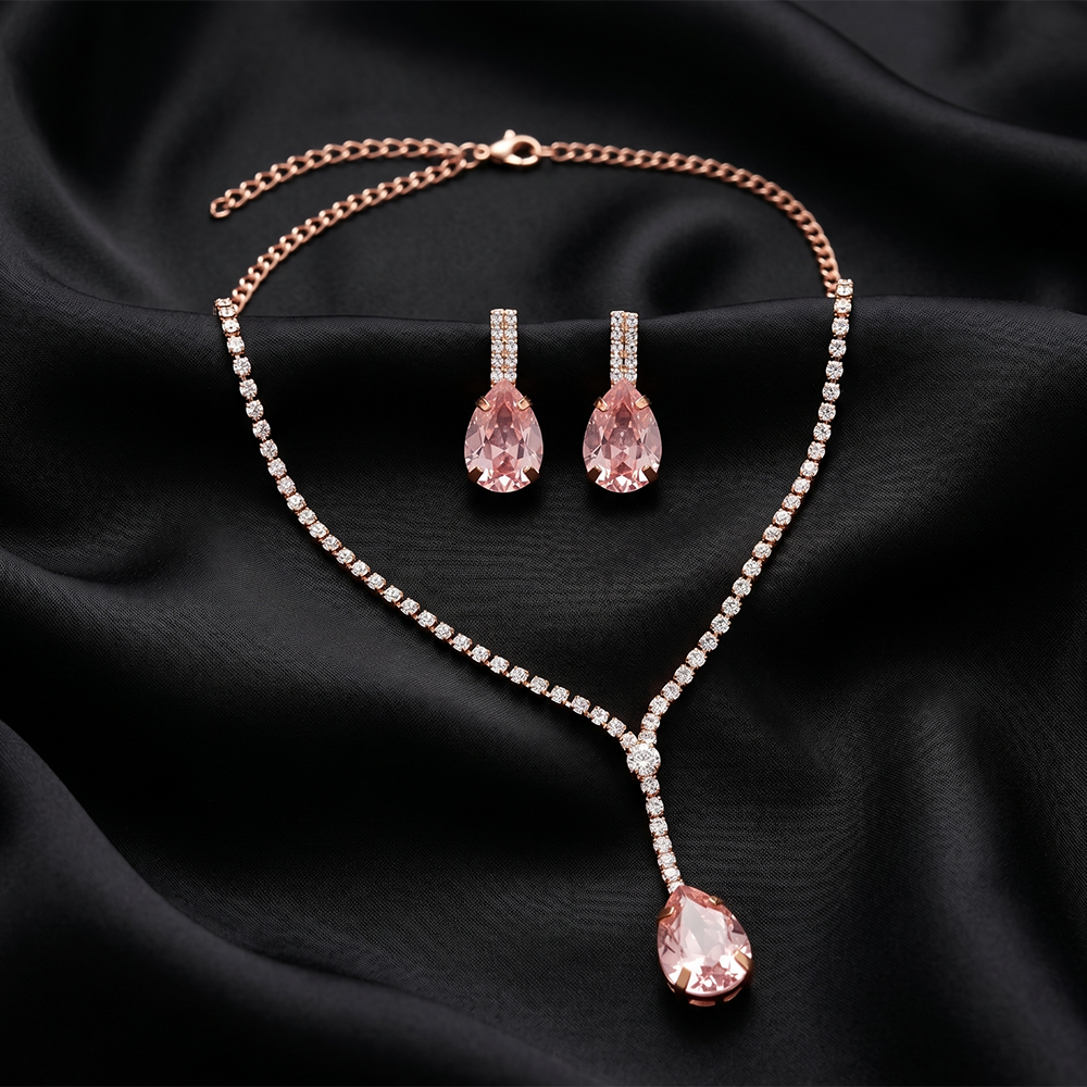 The99Jewel Elegant Rose Gold Plated Crystal Stone & Austrian Stone Necklace Set 