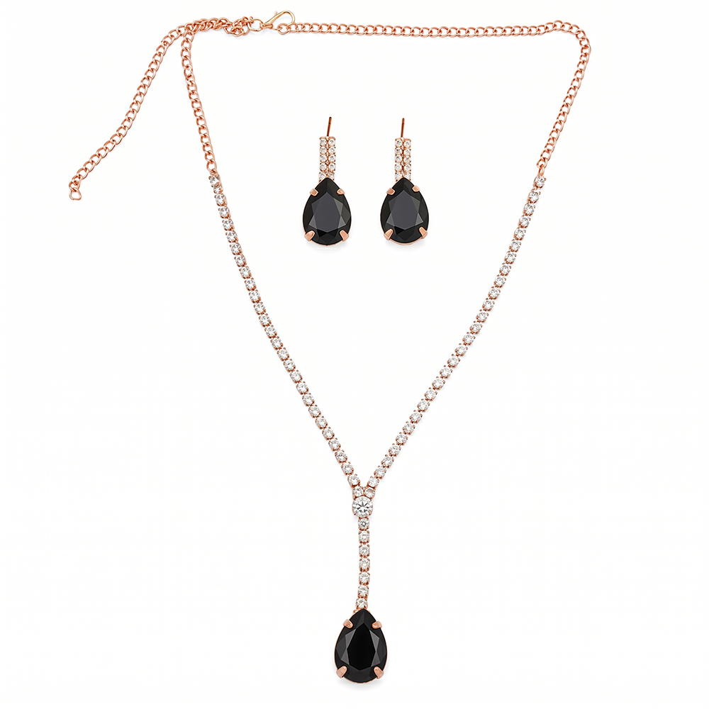 The99Jewel Elegant Rose Gold Plated Crystal Stone & Austrian Stone Necklace Set 