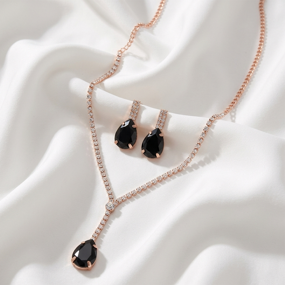 The99Jewel Elegant Rose Gold Plated Crystal Stone & Austrian Stone Necklace Set