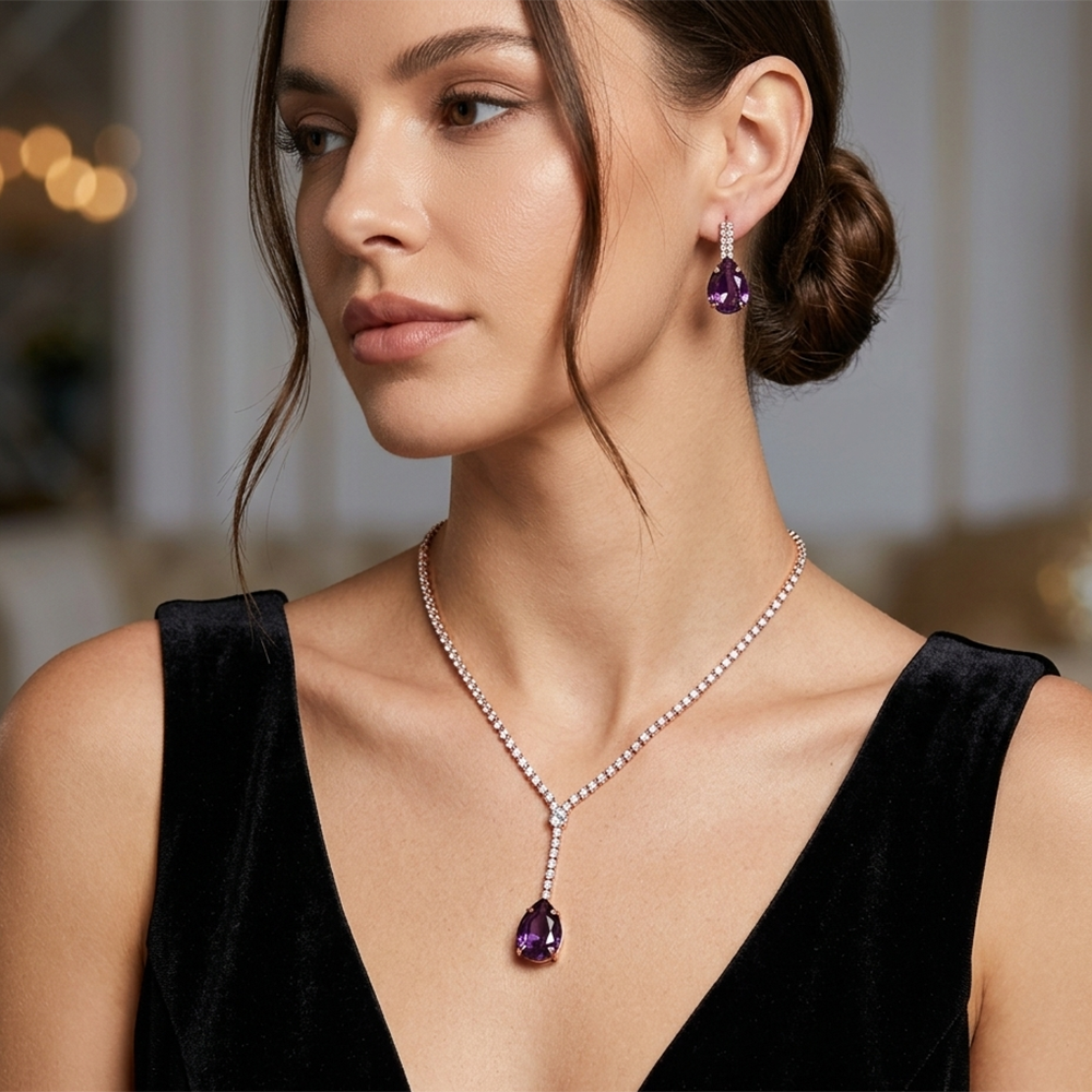 The99Jewel Elegant Rose Gold Plated Crystal Stone & Austrian Stone Necklace Set