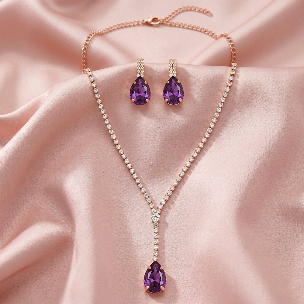 The99Jewel Elegant Rose Gold Plated Crystal Stone & Austrian Stone Necklace Set 