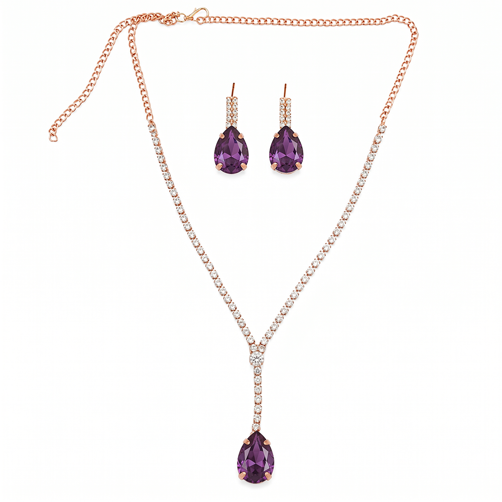 The99Jewel Elegant Rose Gold Plated Crystal Stone & Austrian Stone Necklace Set