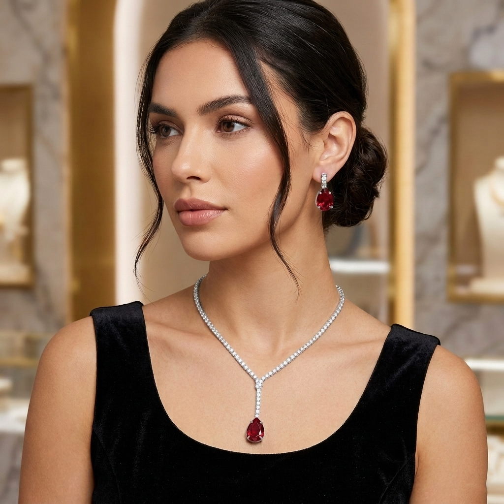 The99Jewel Elegant Rose Gold Plated Crystal Stone & Austrian Stone Necklace Set