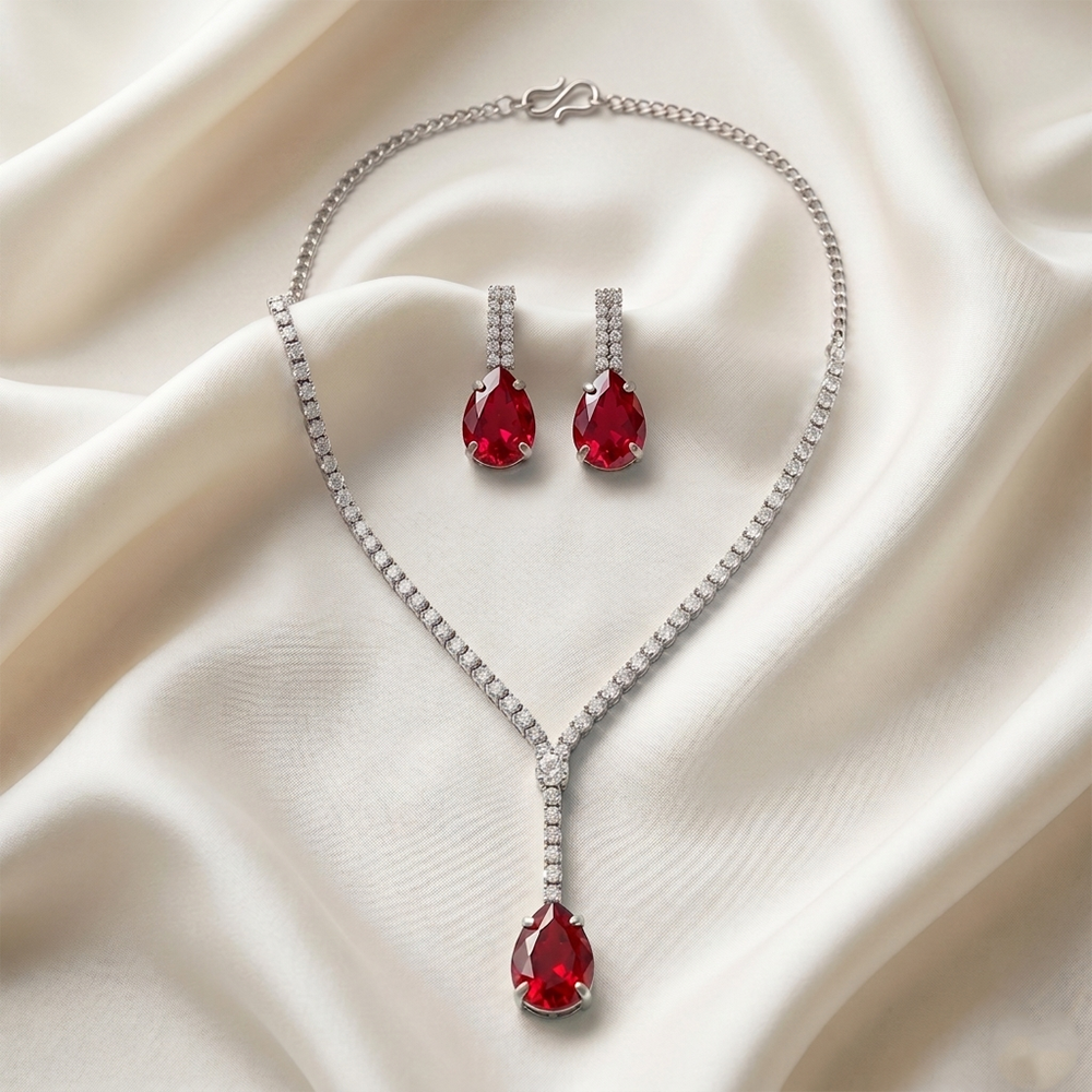 The99Jewel Elegant Rose Gold Plated Crystal Stone & Austrian Stone Necklace Set 