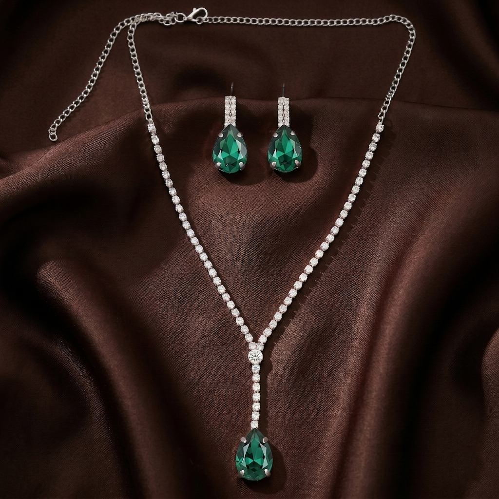 The99Jewel Elegant Silver Plated Crystal Stone & Austrian Stone Necklace Set 