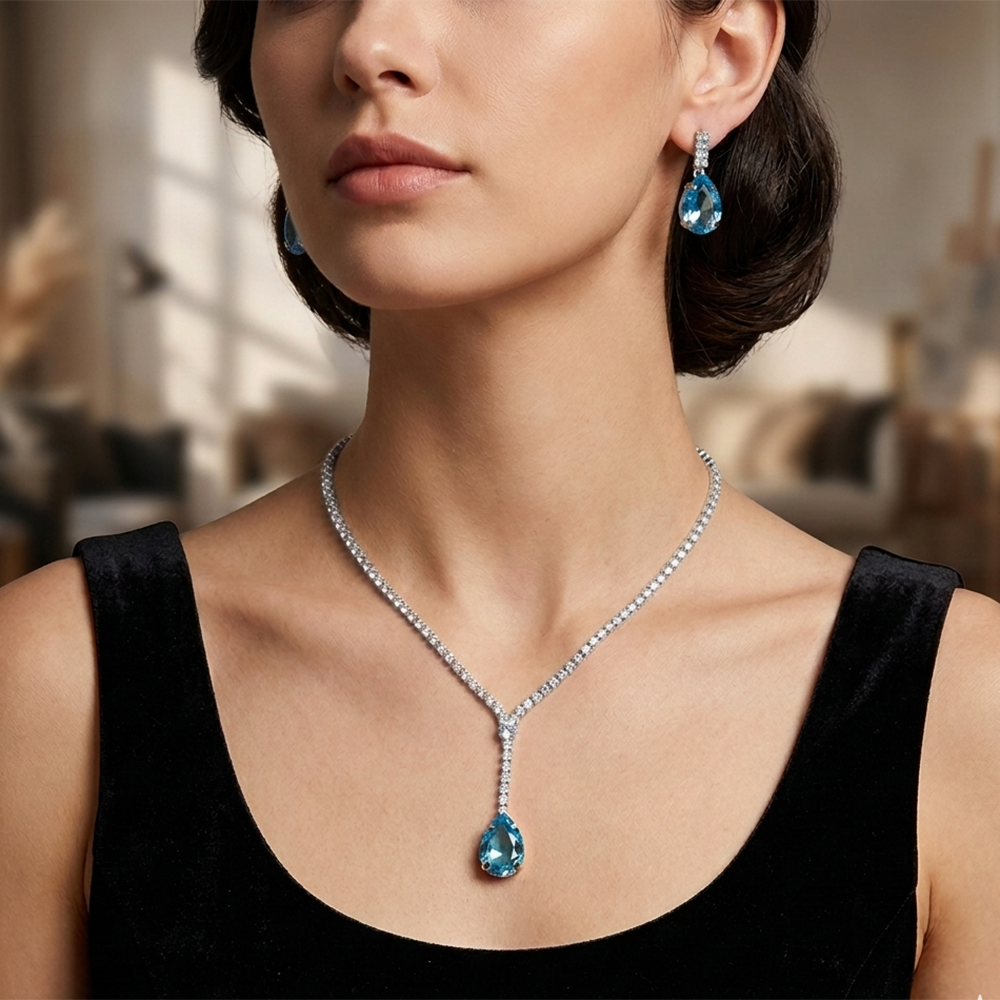 The99Jewel Elegant Silver Plated Crystal Stone & Austrian Stone Necklace Set