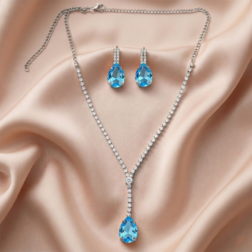 The99Jewel Elegant Silver Plated Crystal Stone & Austrian Stone Necklace Set 