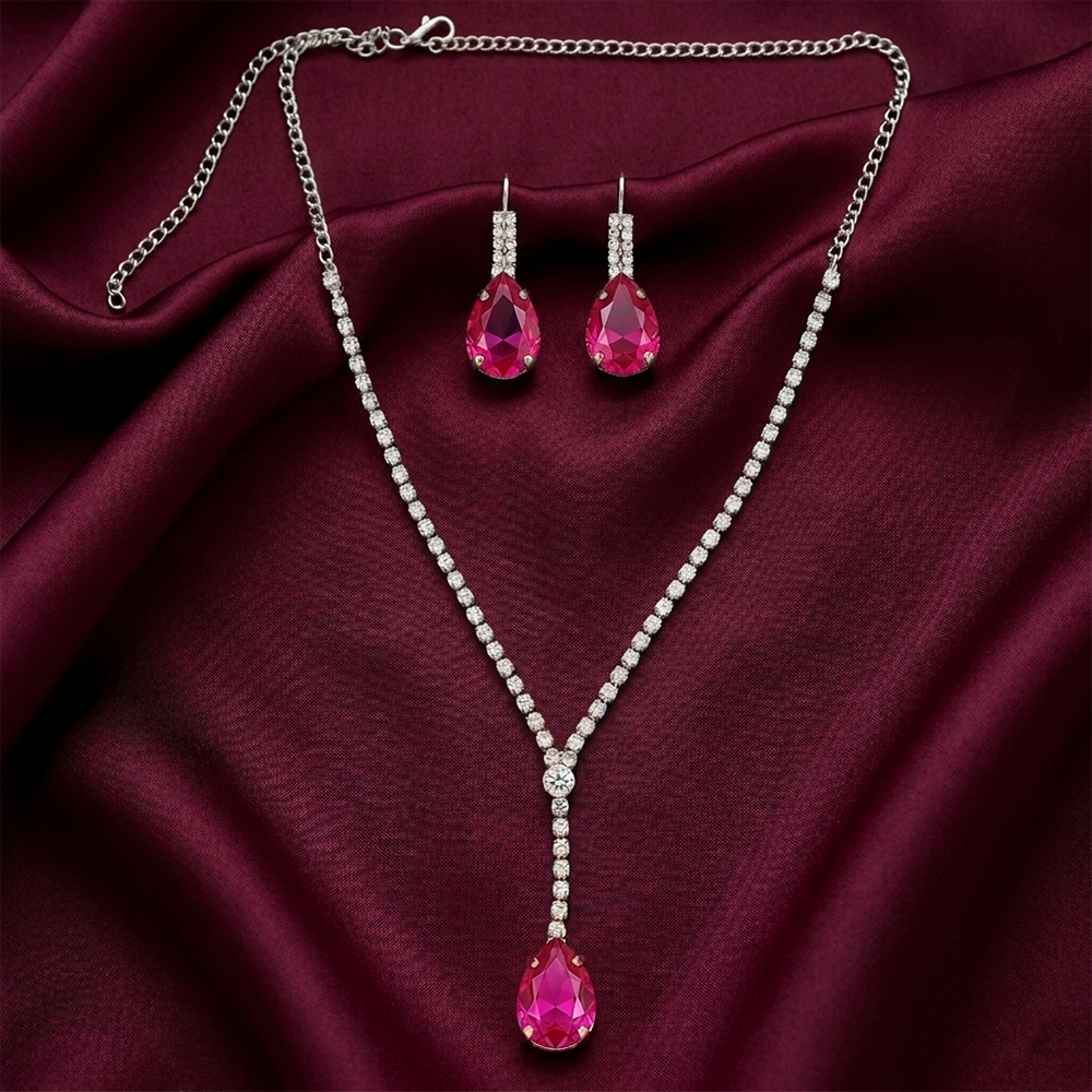 The99Jewel Elegant Silver Plated Crystal Stone & Austrian Stone Necklace Set 