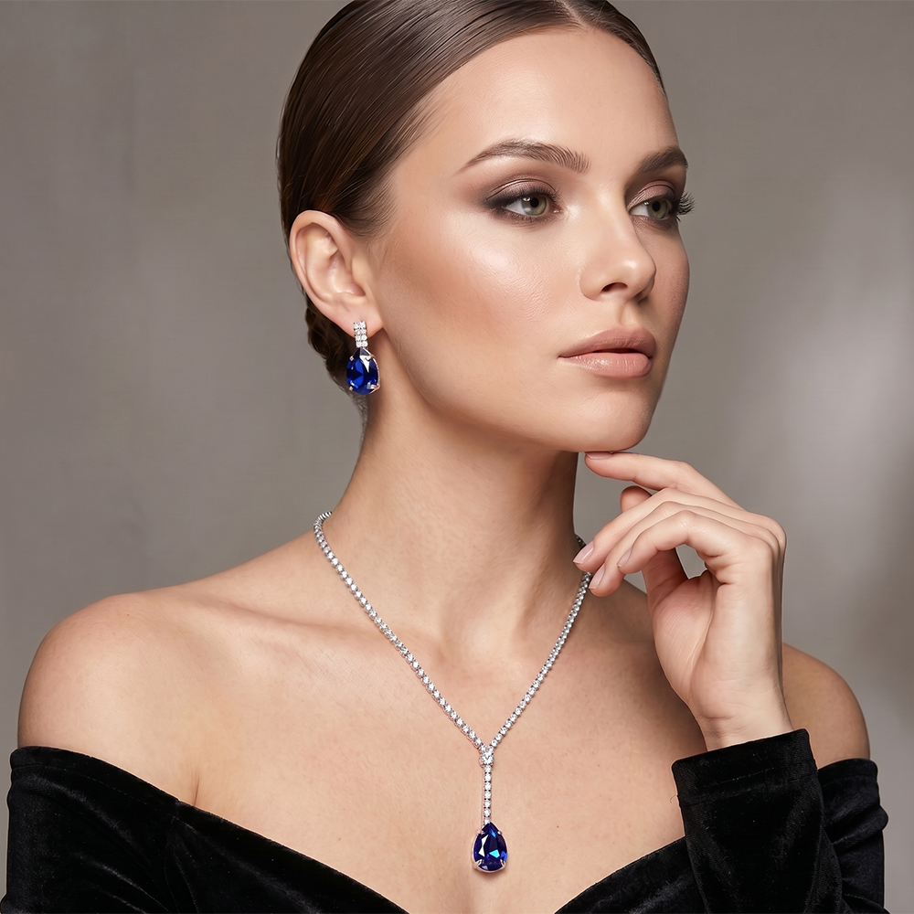 The99Jewel Elegant Silver Plated Crystal Stone & Austrian Stone Necklace Set