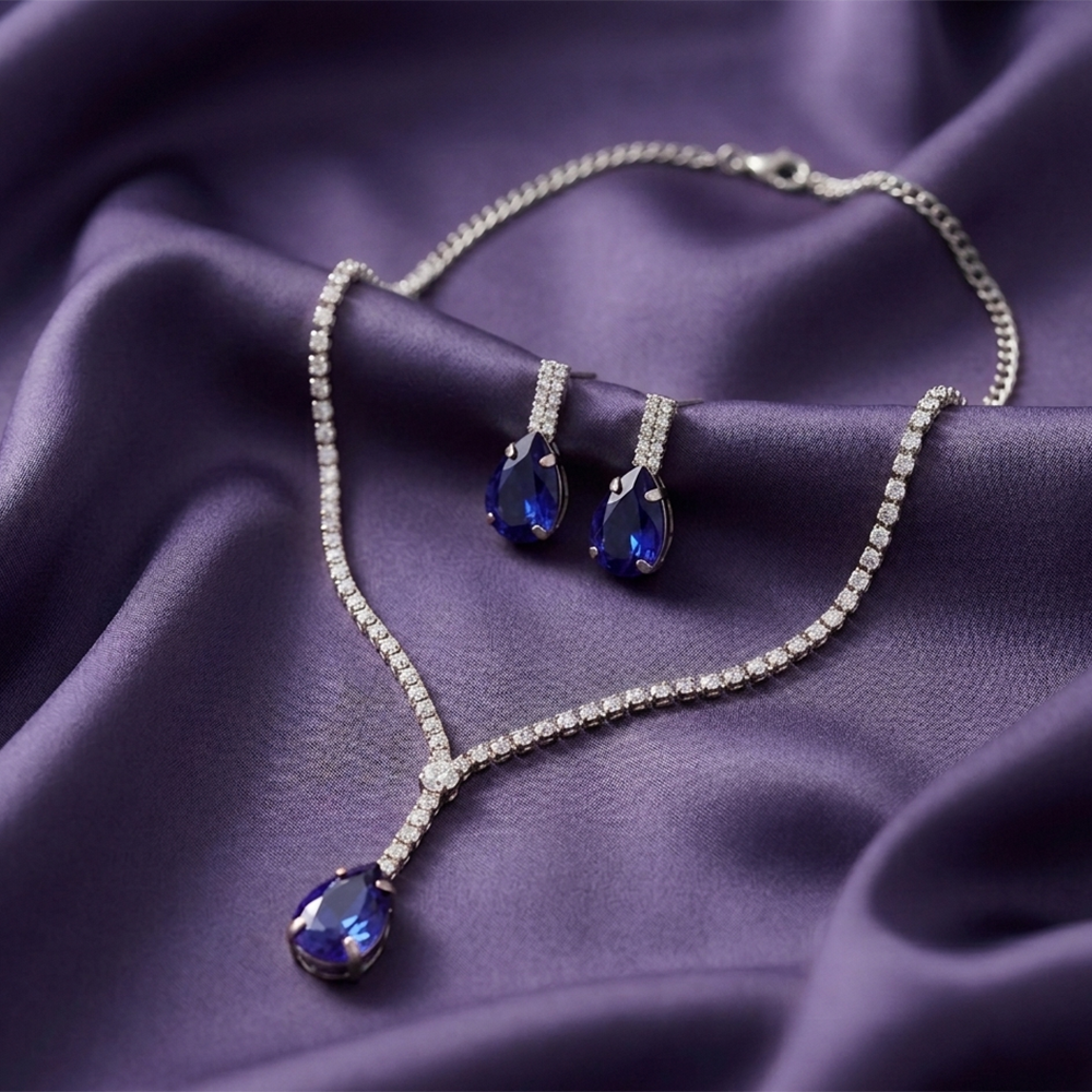 The99Jewel Elegant Silver Plated Crystal Stone & Austrian Stone Necklace Set 
