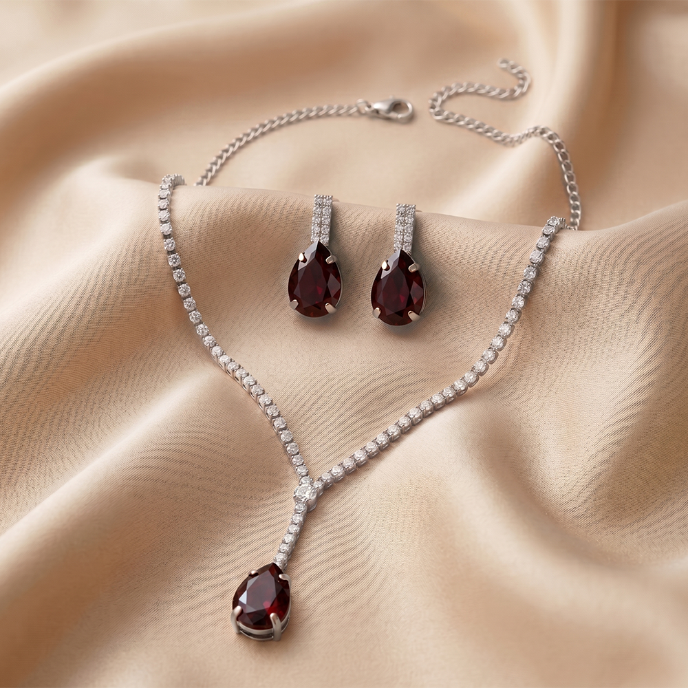 The99Jewel Elegant Silver Plated Crystal Stone & Austrian Stone Necklace Set 