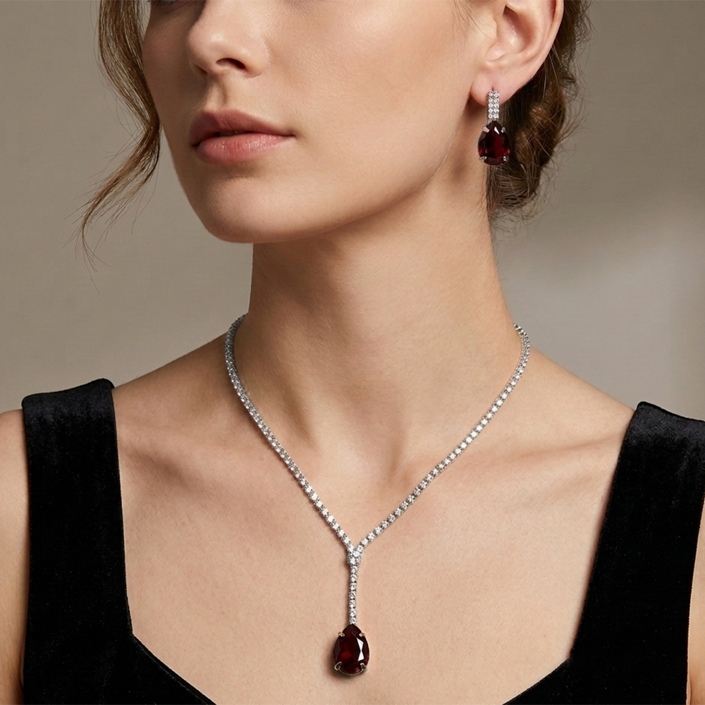 The99Jewel Elegant Silver Plated Crystal Stone & Austrian Stone Necklace Set