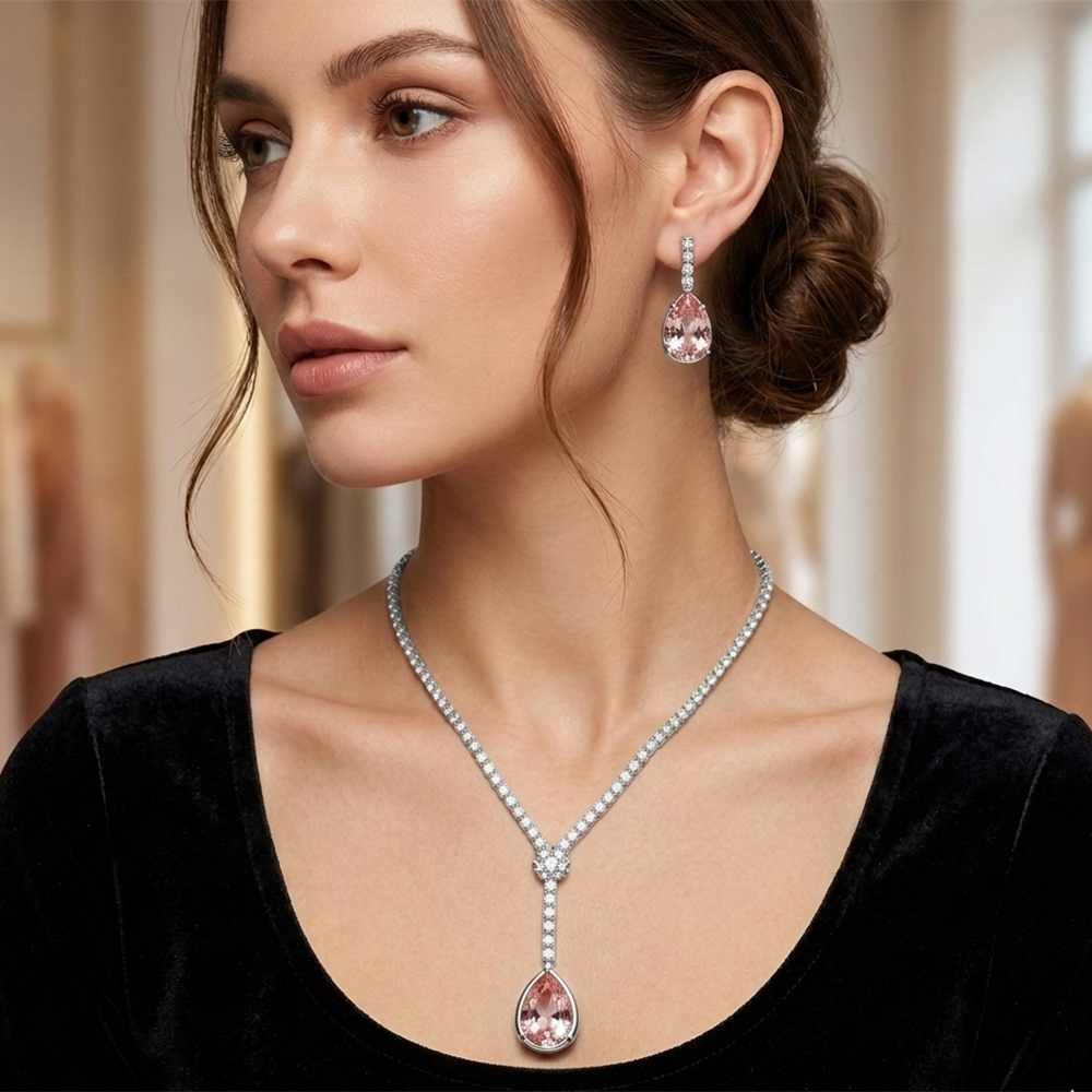 The99Jewel Elegant Silver Plated Crystal Stone & Austrian Stone Necklace Set