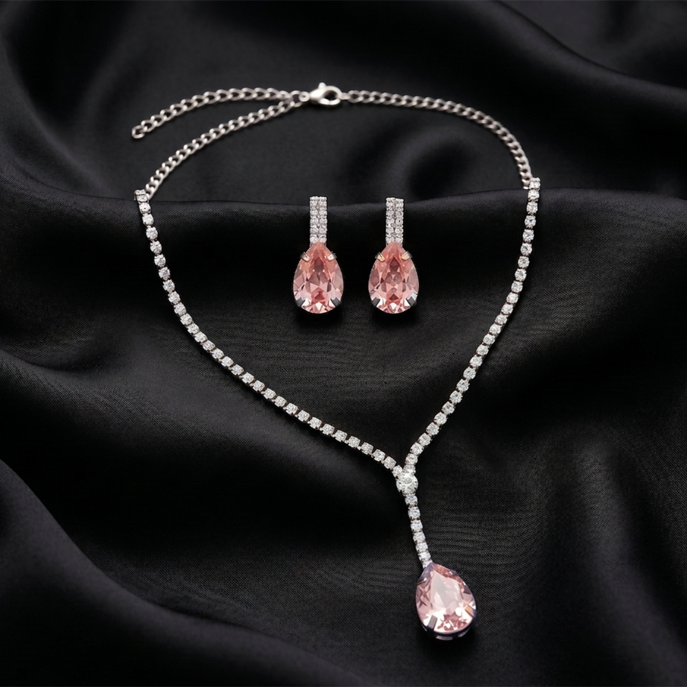 The99Jewel Elegant Silver Plated Crystal Stone & Austrian Stone Necklace Set 