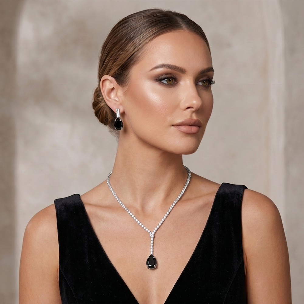 The99Jewel Elegant Silver Plated Crystal Stone & Austrian Stone Necklace Set
