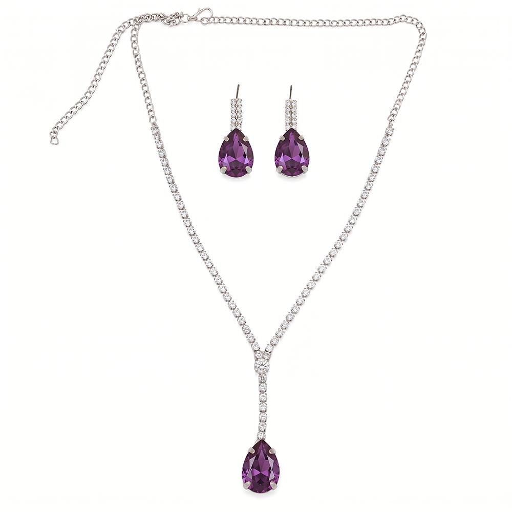 The99Jewel Elegant Silver Plated Crystal Stone & Austrian Stone Necklace Set