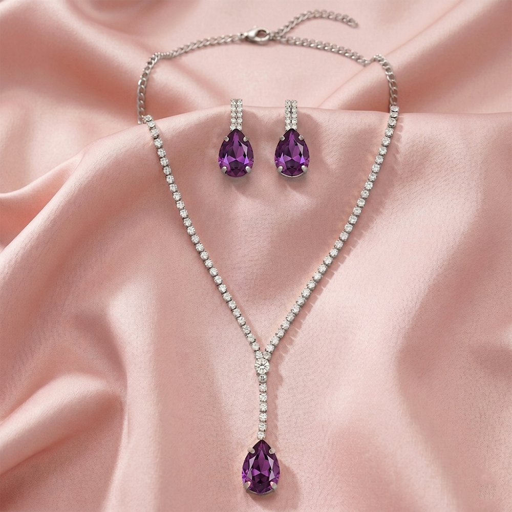 The99Jewel Elegant Silver Plated Crystal Stone & Austrian Stone Necklace Set 