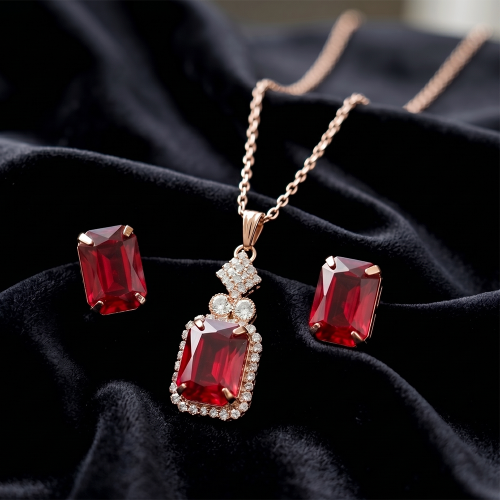 The99Jewel Elegant Rose Gold Plated Crystal Stone & Austrian Stone Necklace Set 