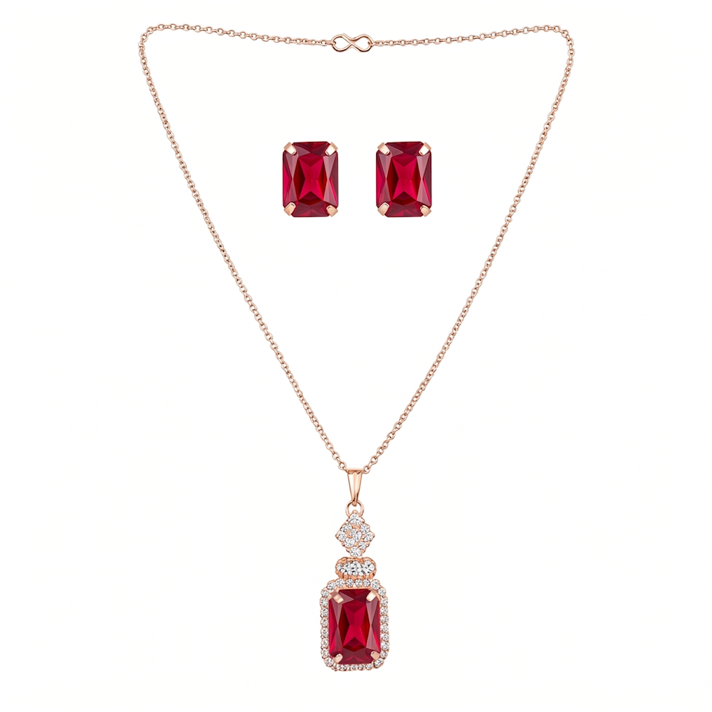The99Jewel Elegant Rose Gold Plated Crystal Stone & Austrian Stone Necklace Set