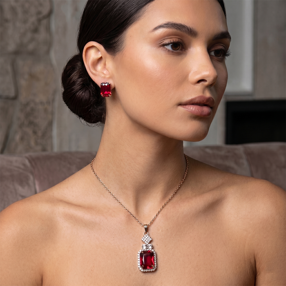 The99Jewel Elegant Rose Gold Plated Crystal Stone & Austrian Stone Necklace Set