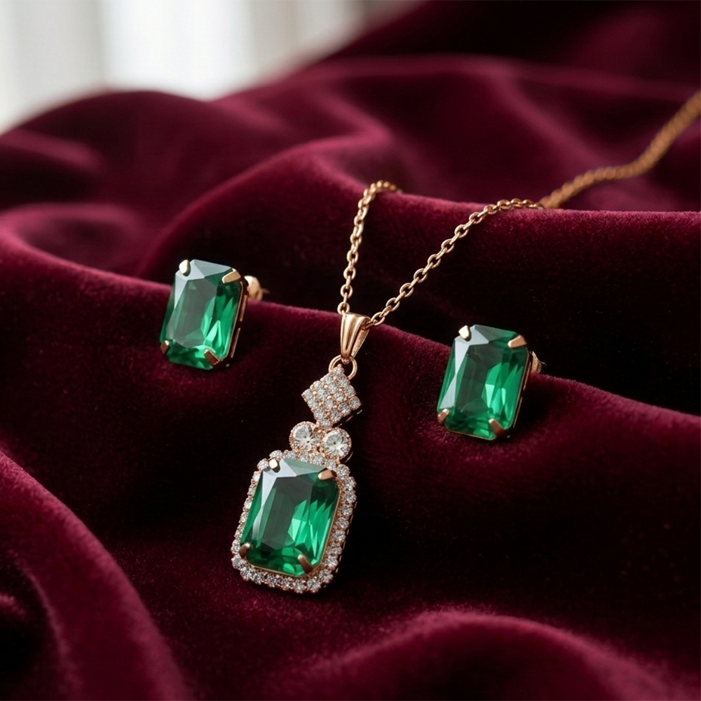 The99Jewel Elegant Rose Gold Plated Crystal Stone & Austrian Stone Necklace Set 