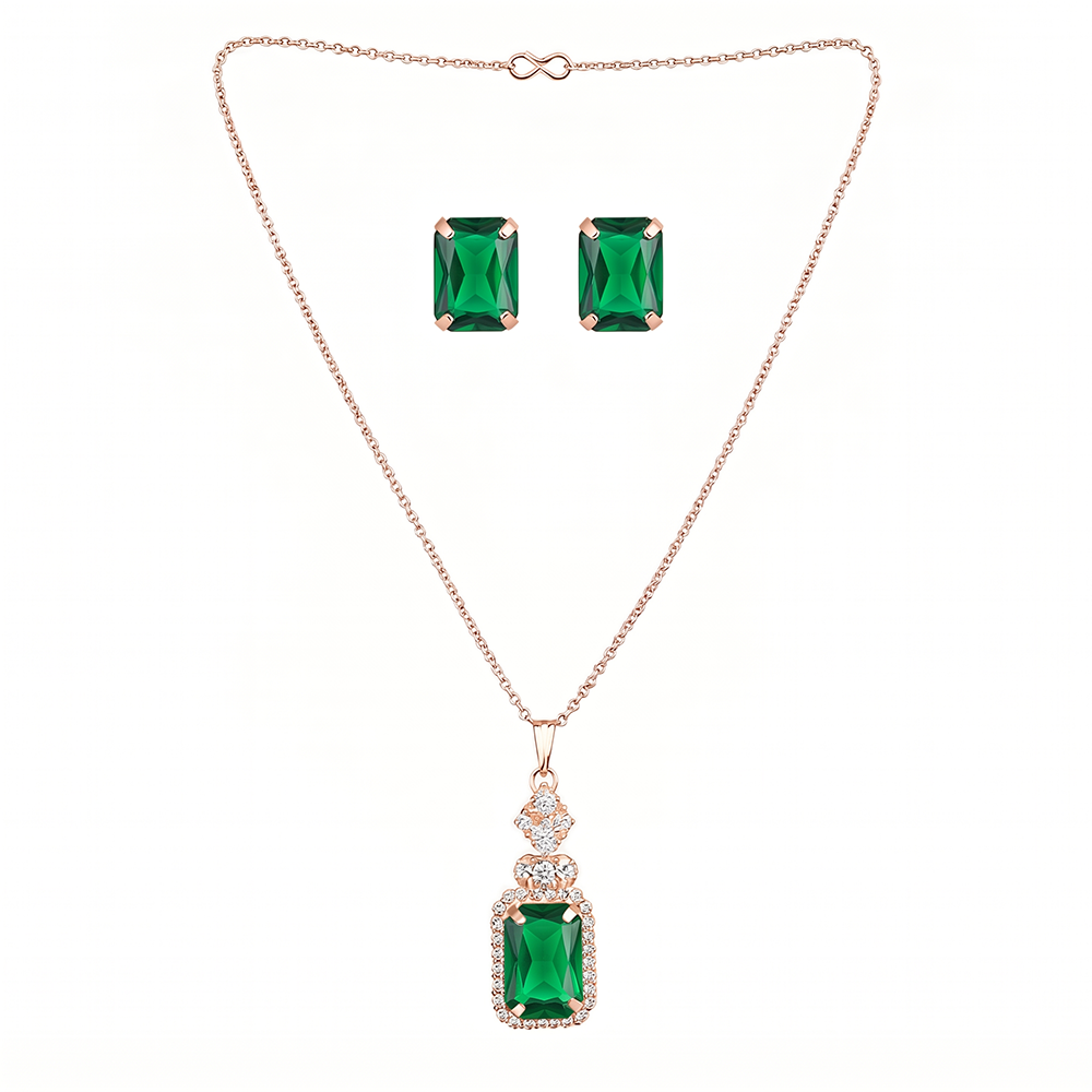 The99Jewel Elegant Rose Gold Plated Crystal Stone & Austrian Stone Necklace Set