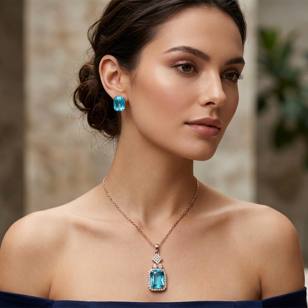 The99Jewel Elegant Rose Gold Plated Crystal Stone & Austrian Stone Necklace Set