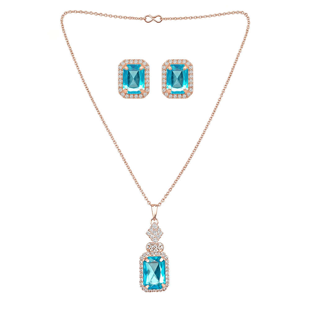 The99Jewel Elegant Rose Gold Plated Crystal Stone & Austrian Stone Necklace Set