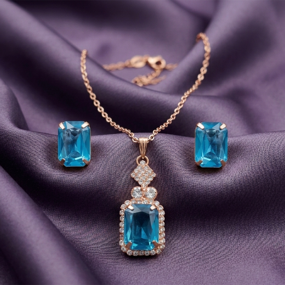 The99Jewel Elegant Rose Gold Plated Crystal Stone & Austrian Stone Necklace Set 