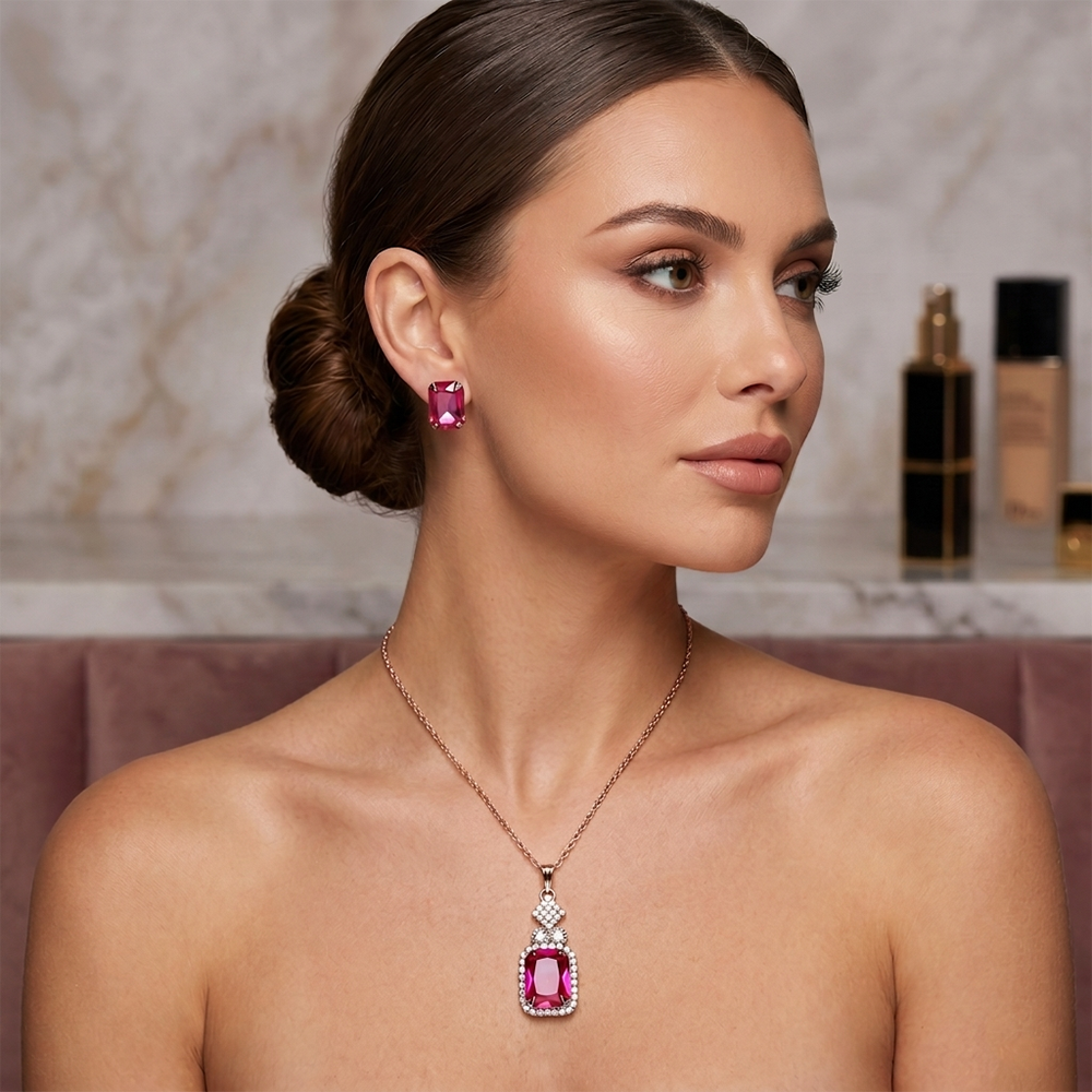 The99Jewel Elegant Rose Gold Plated Crystal Stone & Austrian Stone Necklace Set