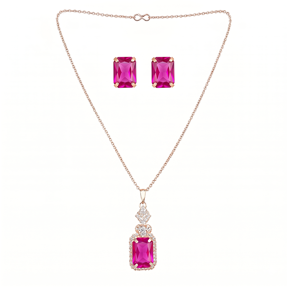 The99Jewel Elegant Rose Gold Plated Crystal Stone & Austrian Stone Necklace Set